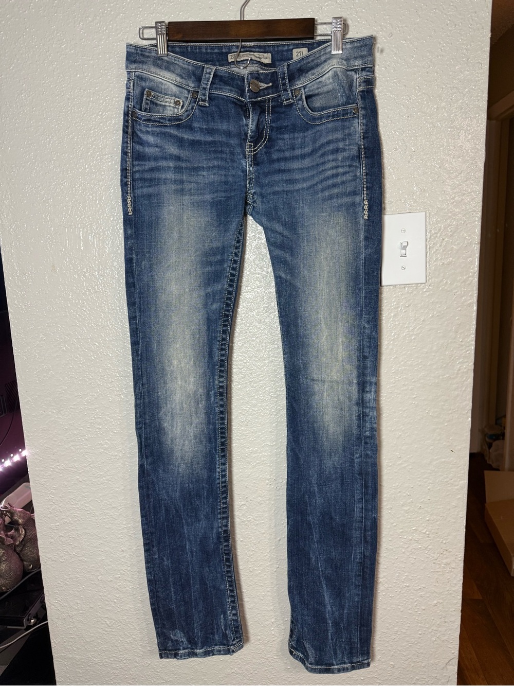 BKE Denim Jeans "Sabrina" Women Size 27L (27x33.5) Boot Cut Western Buckle Rodeo